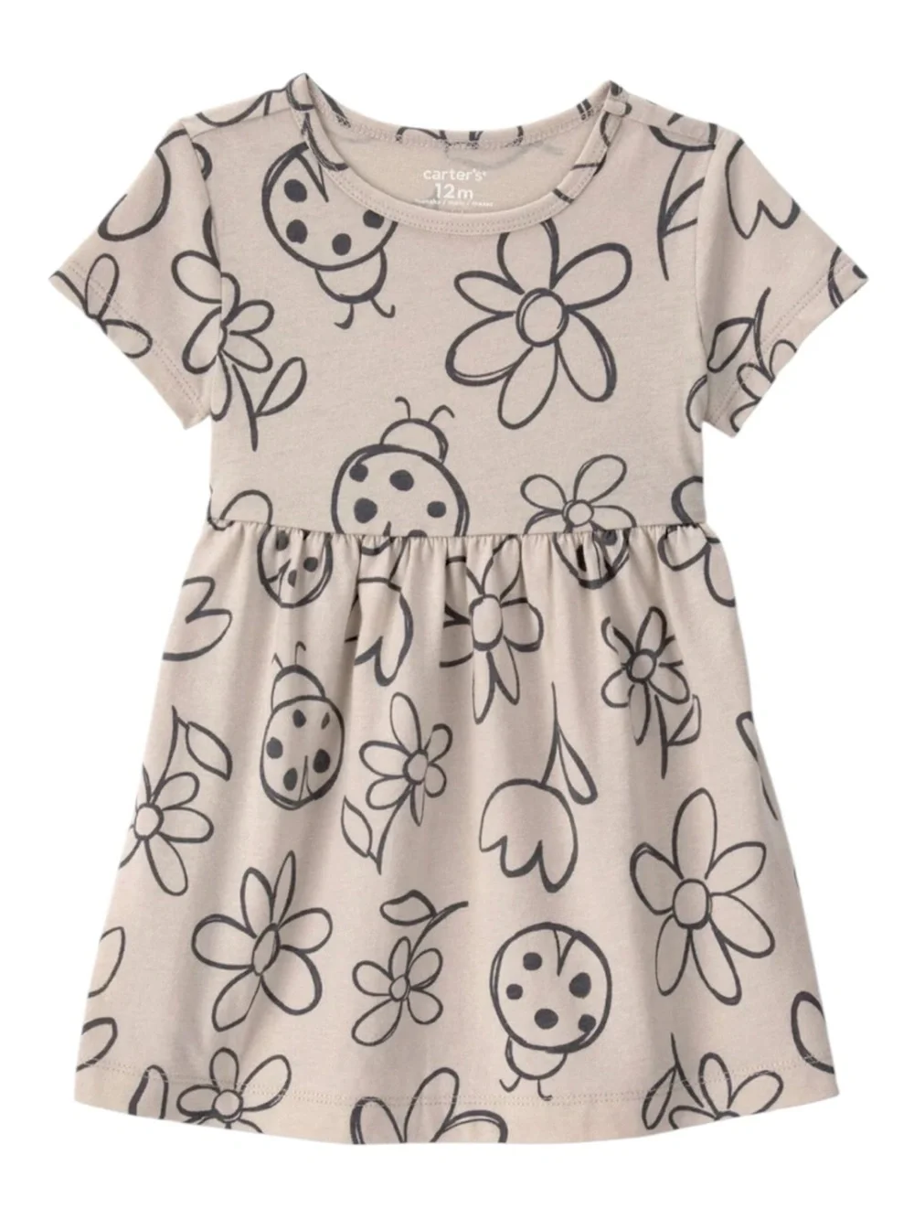 Carter's Toddler Girl's Floral Butterfly Short Sleeve Dress in Tan